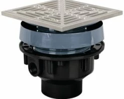 Promo ✨ Sioux Chief 2 x 3 in. Hub ABS Floor Drain Assembly with 5-7/8 in. Square 304 Stainless Steel Grate and Ring and Strainer 🌟