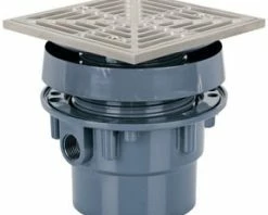 Wholesale ✔️ Sioux Chief FinishLine™ 3 x 4 in. Hub PVC Floor Drain Assembly with 5-7/8 in. Square 304 Stainless Steel Grate and Ring and Strainer ⌛