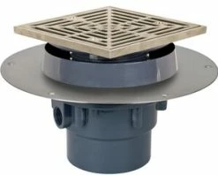 Hot Sale 🥰 Sioux Chief 3 in. No Hub PVC Floor Drain with 5-7/8 in. Square Nickel Bronze Ring and Strainer ⭐